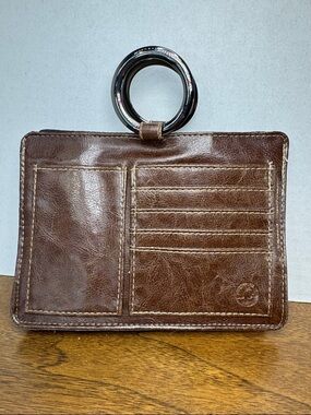 Pouchee Purse Organizer Insert Wallet Dark Brown Faux Leather